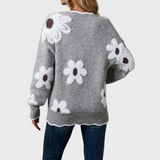 Karin – Elegáns virágmintás V-nyakú pulóver
