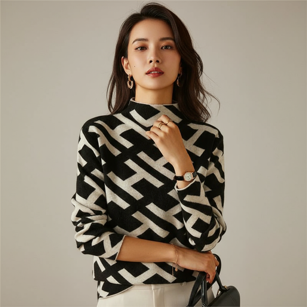 Adéla – Elegáns geometrikus mintás pulóver