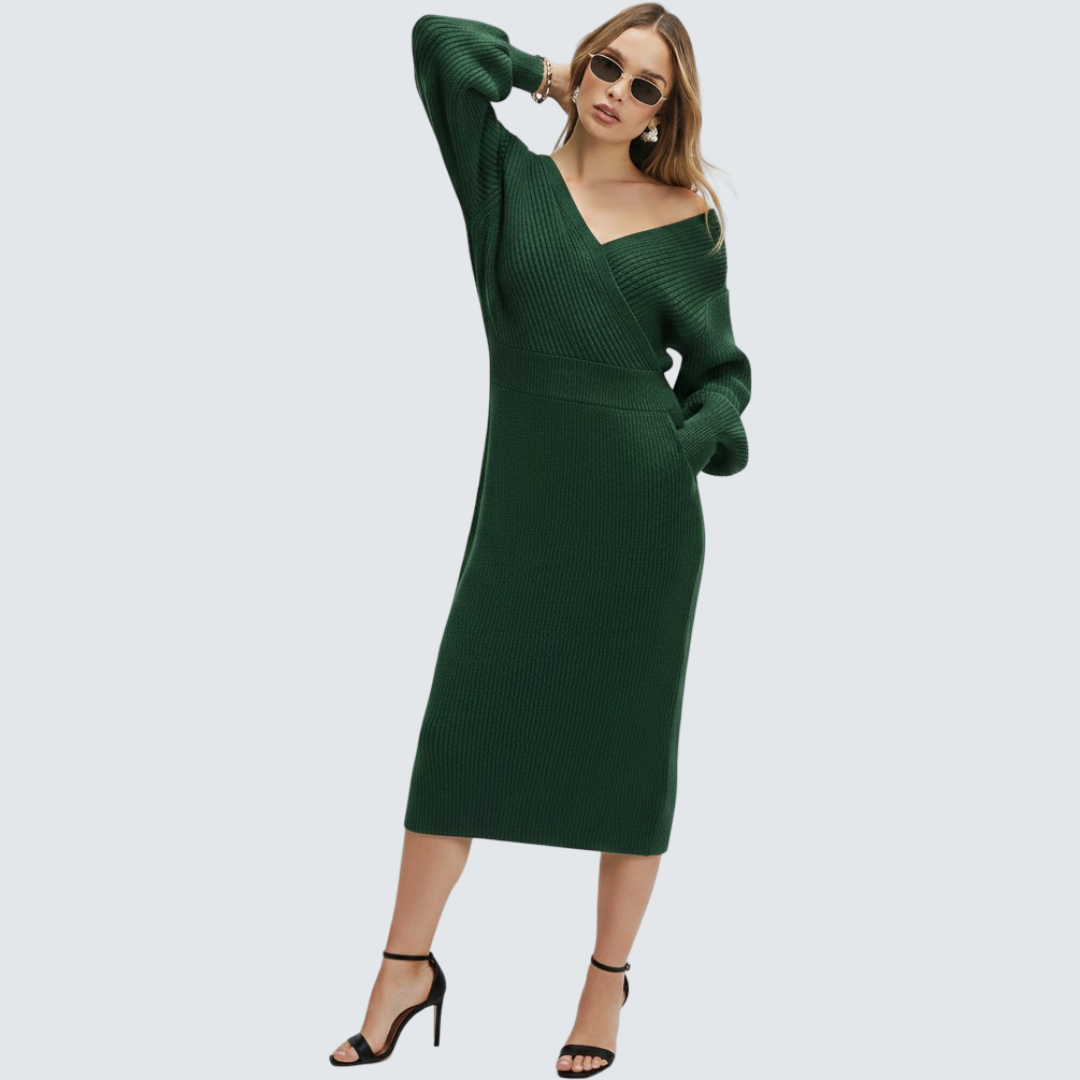 Klara – Elegáns V-nyakú rakott ruha