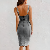 Manon – Elegáns farmer anyagú ujjatlan ruha